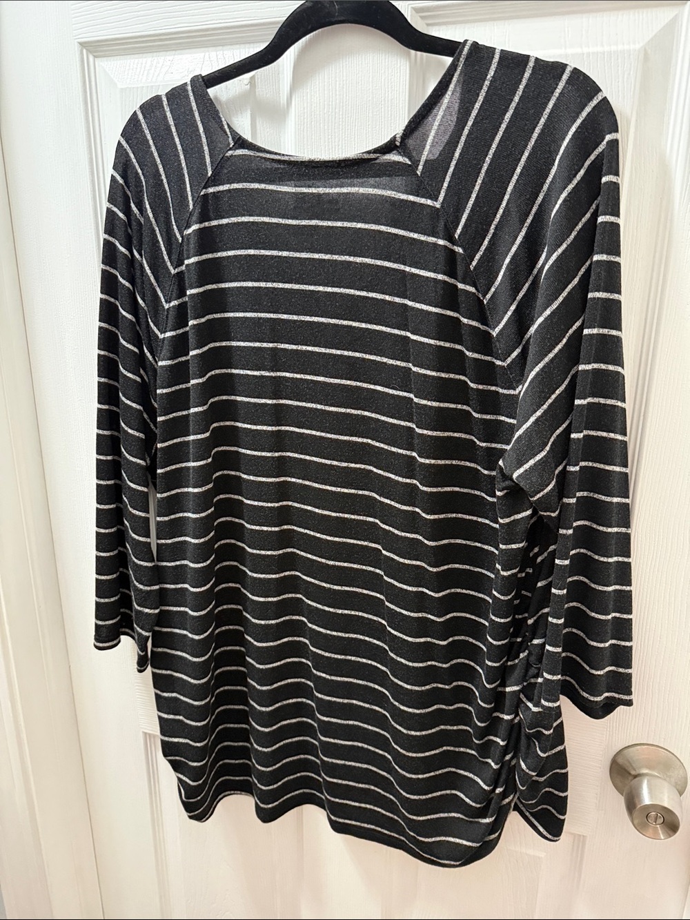 Lane Bryant Black and White Striped Long Sleeve V-Notch Top - Picture 3 of 3